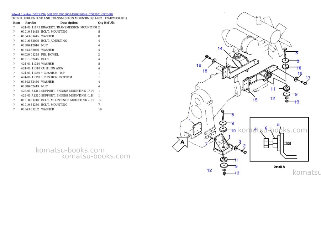 Komatsu 538 s/n u003001-u003100 & c003101-up Parts catalog cover