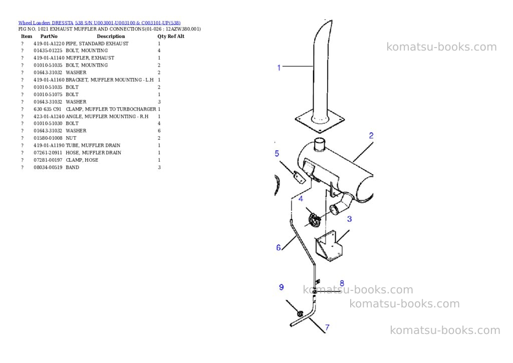 Komatsu 538 s/n u003001-u003100 & c003101-up Parts catalog cover Page 10