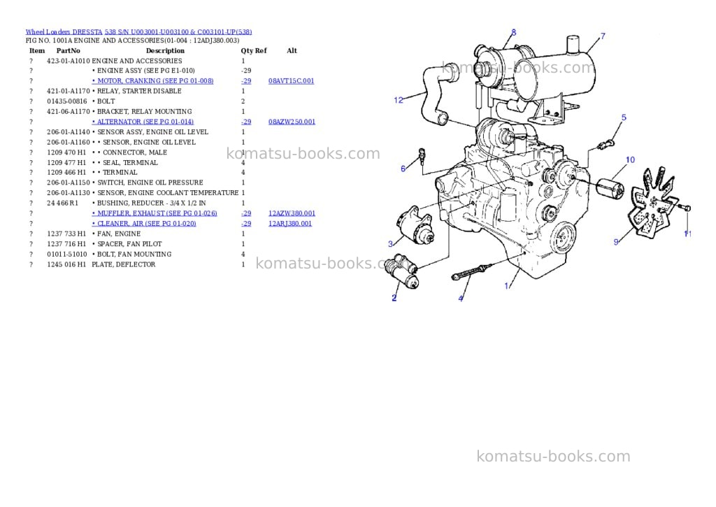Komatsu 538 s/n u003001-u003100 & c003101-up Parts catalog cover Page 2