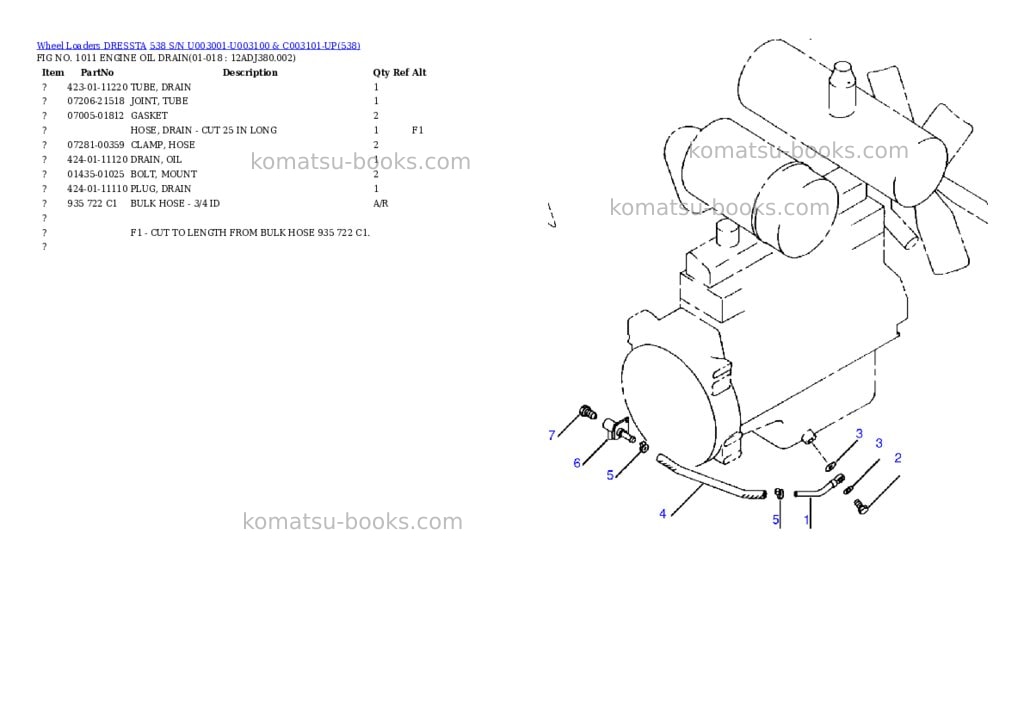 Komatsu 538 s/n u003001-u003100 & c003101-up Parts catalog cover Page 6