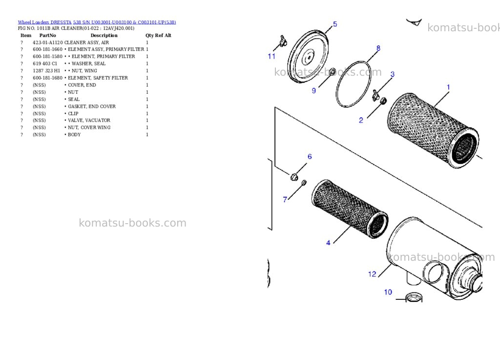 Komatsu 538 s/n u003001-u003100 & c003101-up Parts catalog cover Page 8
