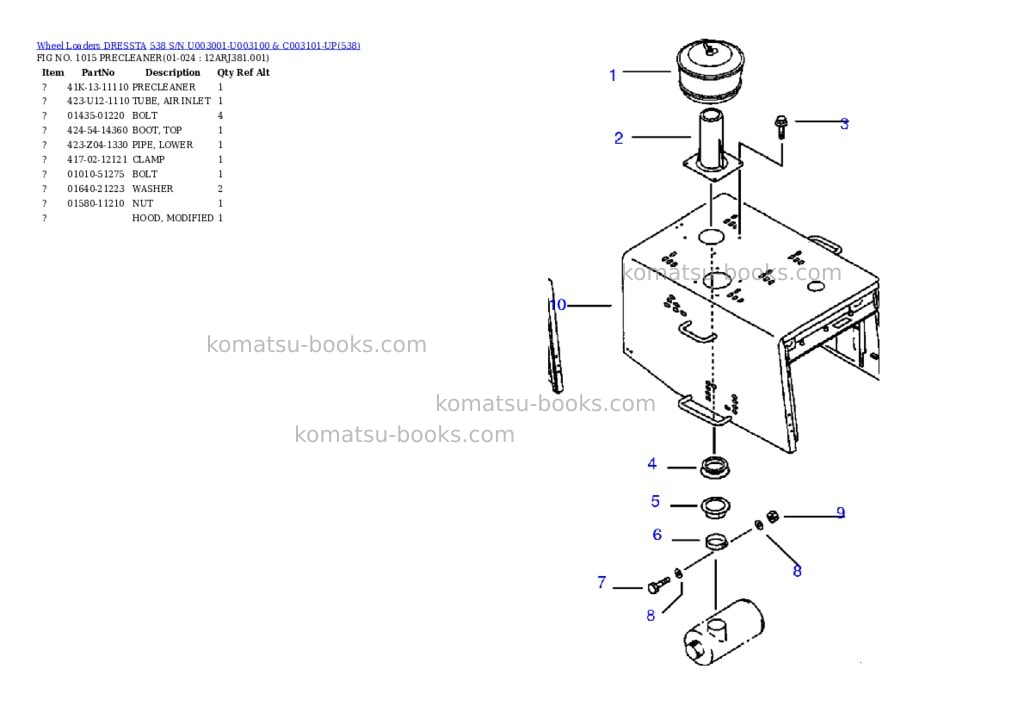 Komatsu 538 s/n u003001-u003100 & c003101-up Parts catalog cover Page 9