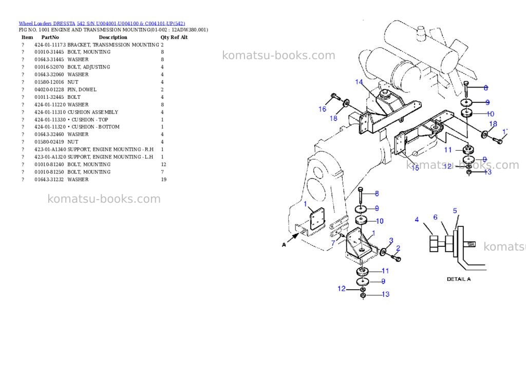 Komatsu 542 s/n u004001-u004100 & c004101-up Parts catalog cover