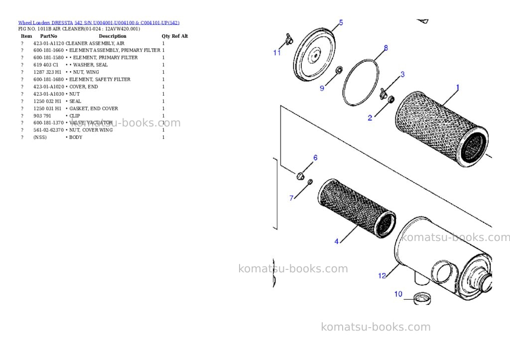 Komatsu 542 s/n u004001-u004100 & c004101-up Parts catalog cover Page 9