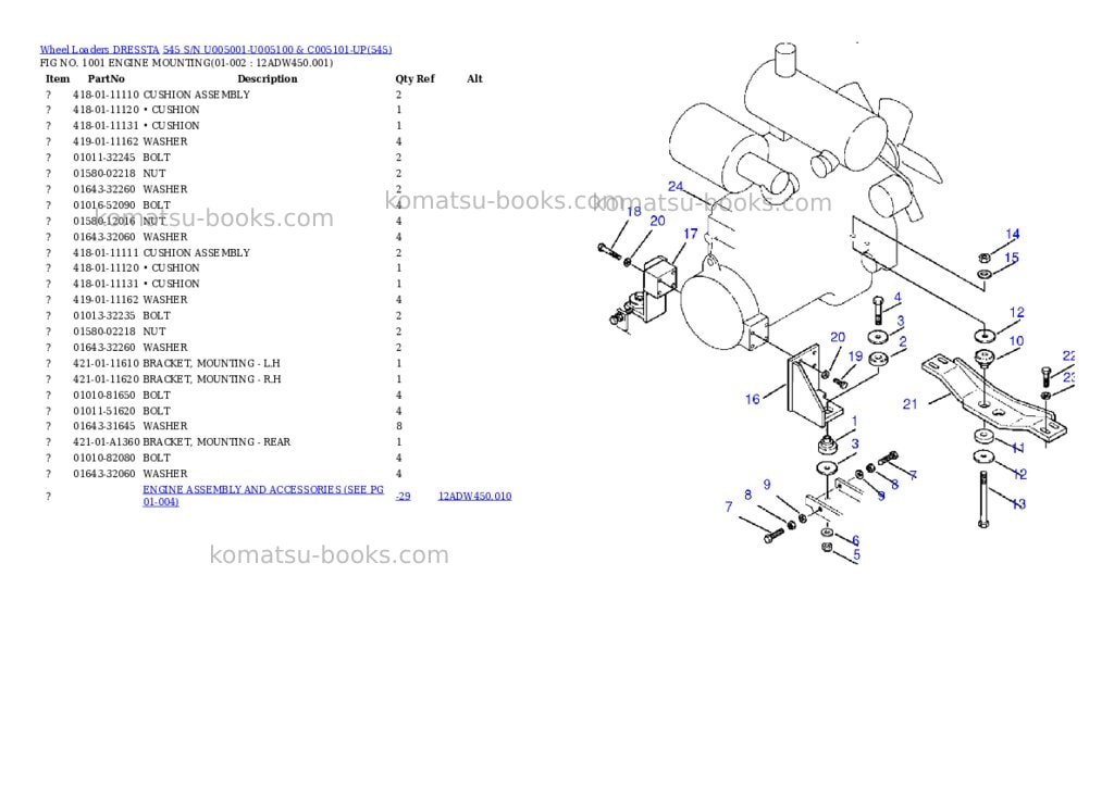 Komatsu 545 s/n u005001-u005100 & c005101-up Parts catalog cover