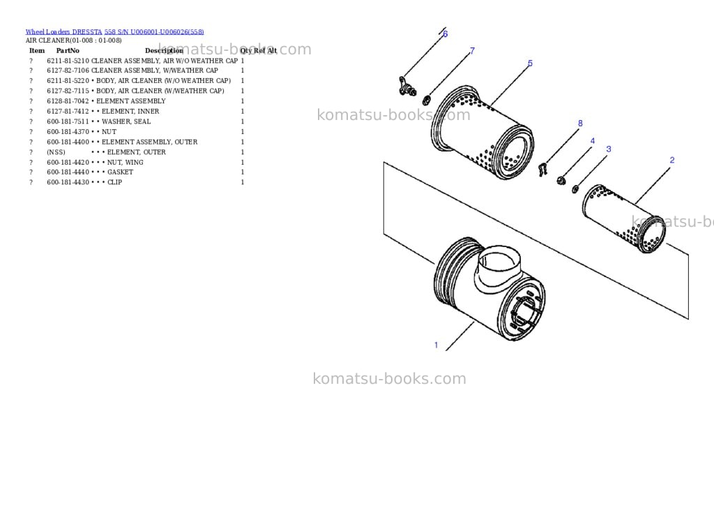 Komatsu 558 s/n u006001-u006026 Parts catalog cover Page 3 Komatsu 558 s/n u006001-u006026 Parts catalog cover Page 3