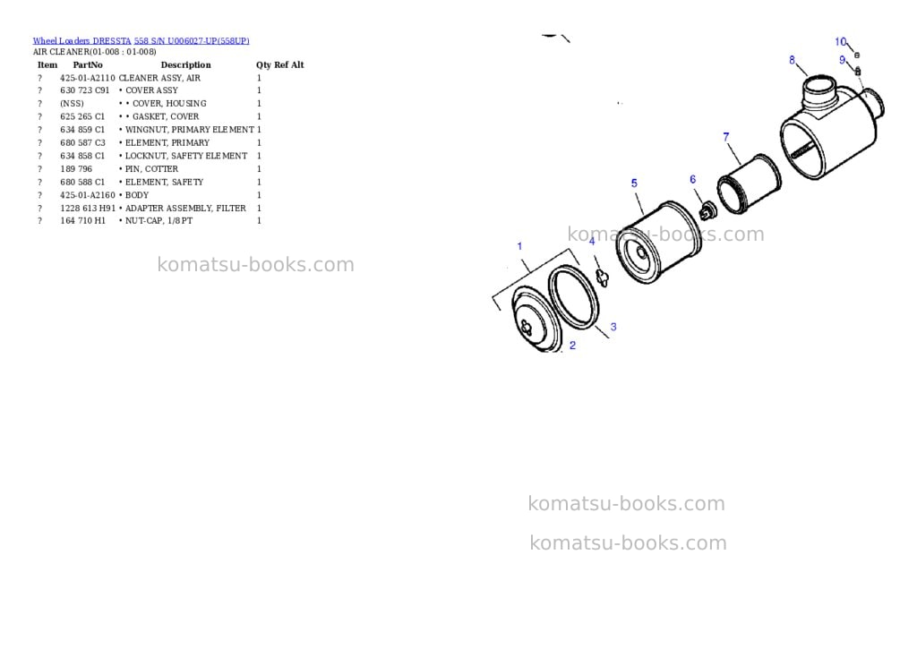 Komatsu 558 s/n u006027-up Parts catalog cover Page 3 Komatsu 558 s/n u006027-up Parts catalog cover Page 3