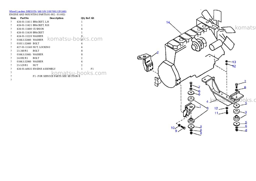 Komatsu 568 s/n u007001-up Parts catalog cover