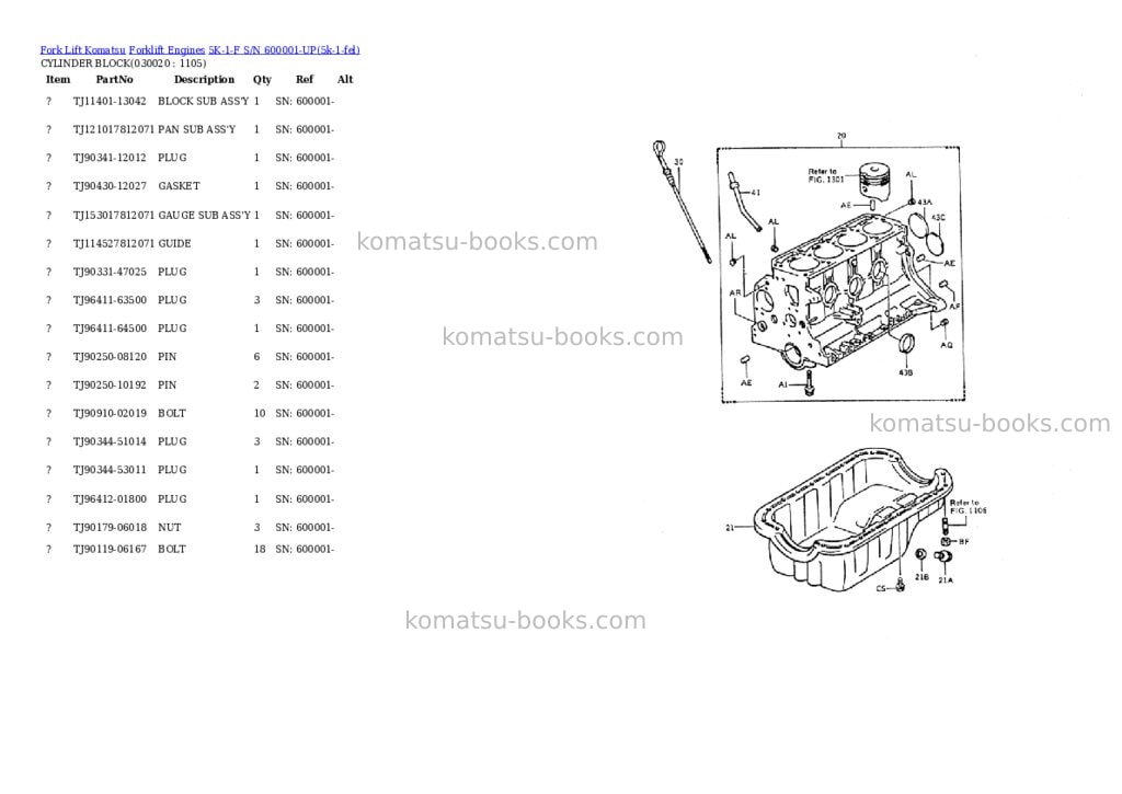 Komatsu 5k-1-f s/n 600001-up Parts catalog cover Komatsu 5k-1-f s/n 600001-up Parts catalog cover