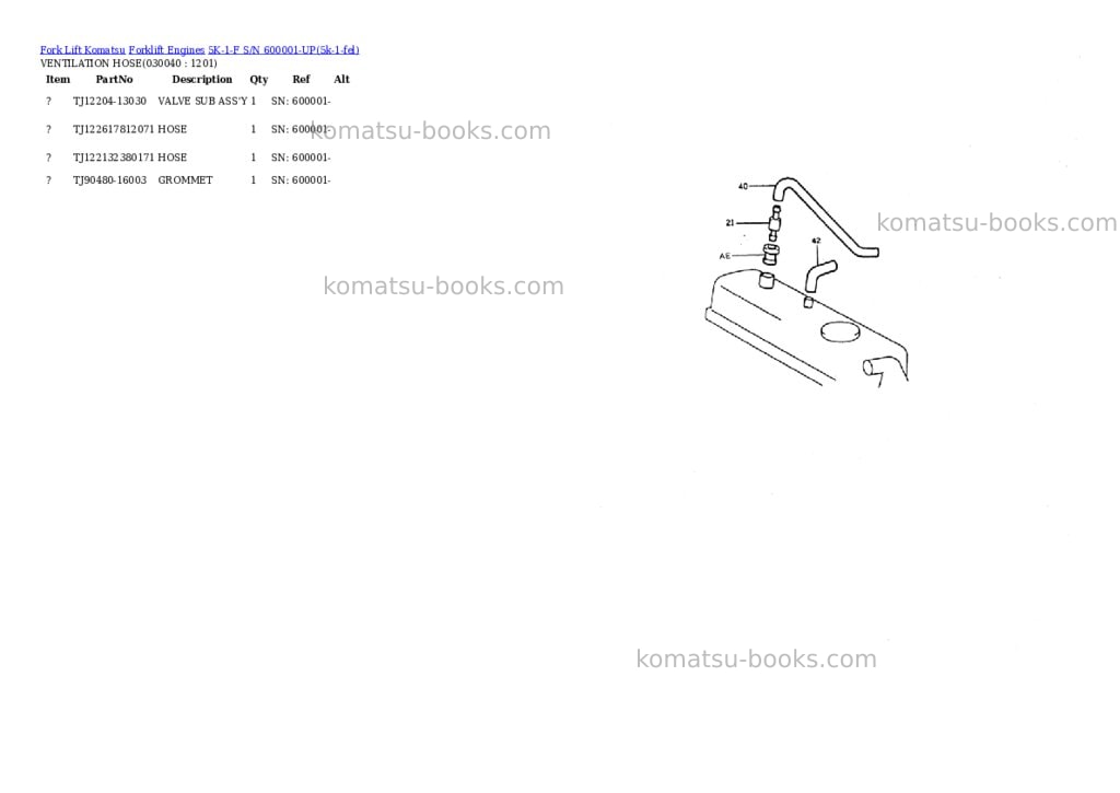 Komatsu 5k-1-f s/n 600001-up Parts catalog cover Page 3 Komatsu 5k-1-f s/n 600001-up Parts catalog cover Page 3