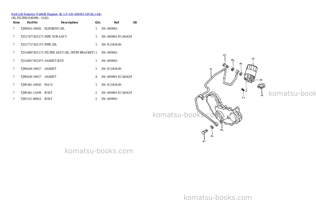 Komatsu 5k-1-f s/n 600001-up Parts catalog cover Page 8 Komatsu 5k-1-f s/n 600001-up Parts catalog cover Page 8