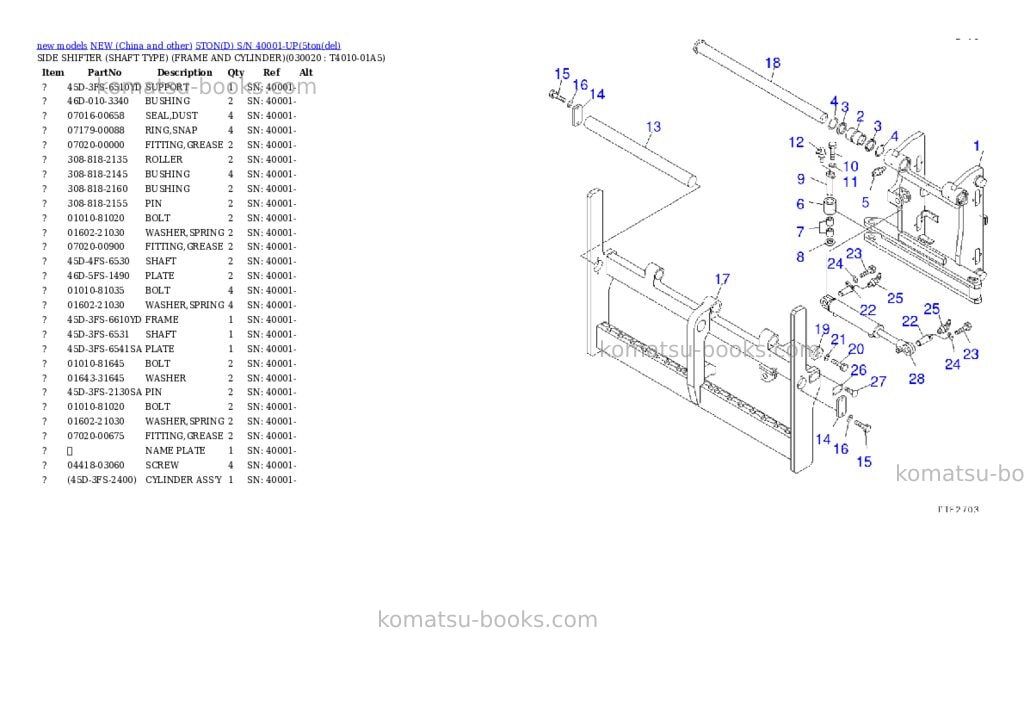 Komatsu 5tond s/n 40001-up Parts catalog cover