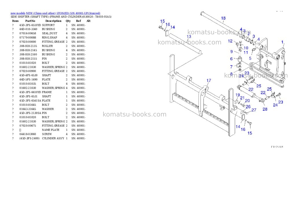 Komatsu 5toned s/n 40001-up Parts catalog cover