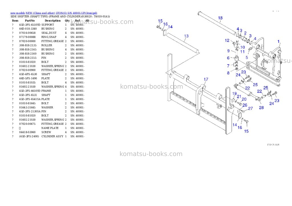 Komatsu 5tong s/n 40001-up Parts catalog cover