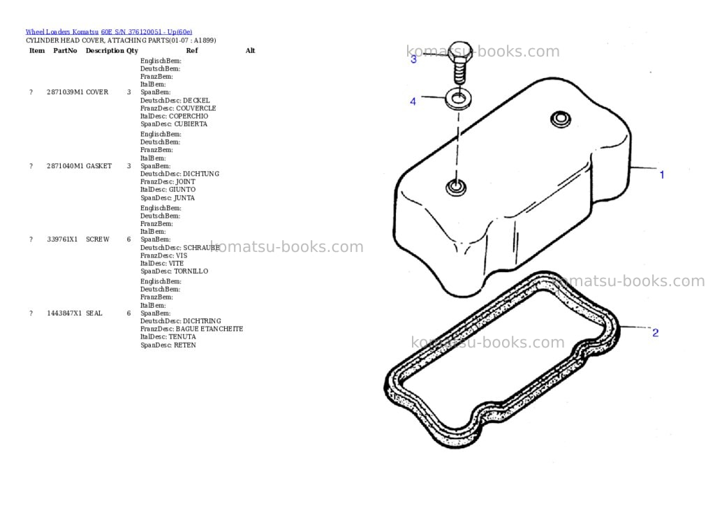 Komatsu 60e s/n 376120051 - up Parts catalog cover Page 8