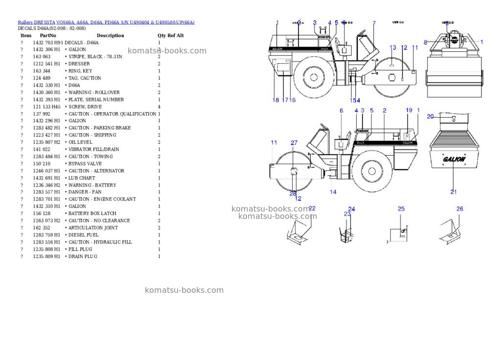 Komatsu vos66a, a66a, d66a, pd66a Parts catalog cover Page 13 Komatsu vos66a, a66a, d66a, pd66a Parts catalog cover Page 13