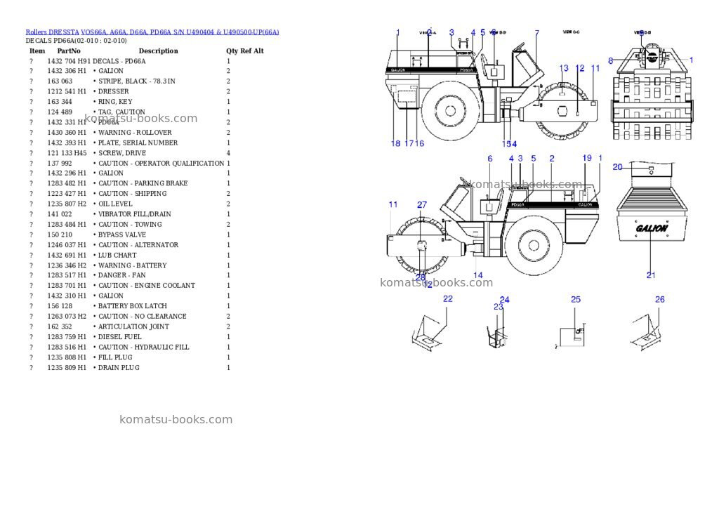 Komatsu vos66a, a66a, d66a, pd66a Parts catalog cover Page 14 Komatsu vos66a, a66a, d66a, pd66a Parts catalog cover Page 14
