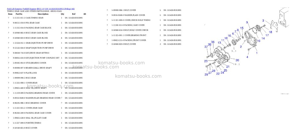 Komatsu 6bg1-1-f s/n 515426-b183091-up Parts catalog cover Page 2 Komatsu 6bg1-1-f s/n 515426-b183091-up Parts catalog cover Page 2