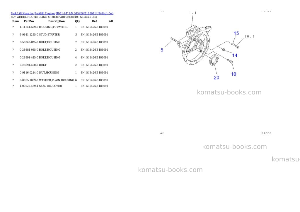 Komatsu 6bg1-1-f s/n 515426-b183091-up Parts catalog cover Page 3 Komatsu 6bg1-1-f s/n 515426-b183091-up Parts catalog cover Page 3