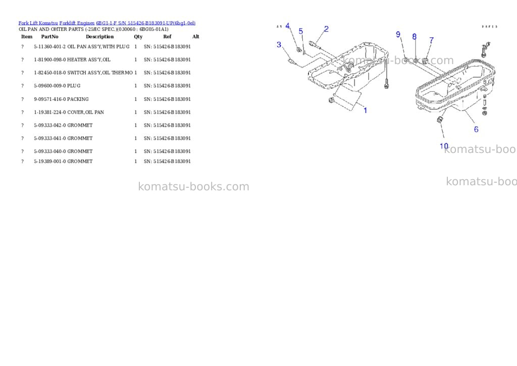 Komatsu 6bg1-1-f s/n 515426-b183091-up Parts catalog cover Page 5 Komatsu 6bg1-1-f s/n 515426-b183091-up Parts catalog cover Page 5
