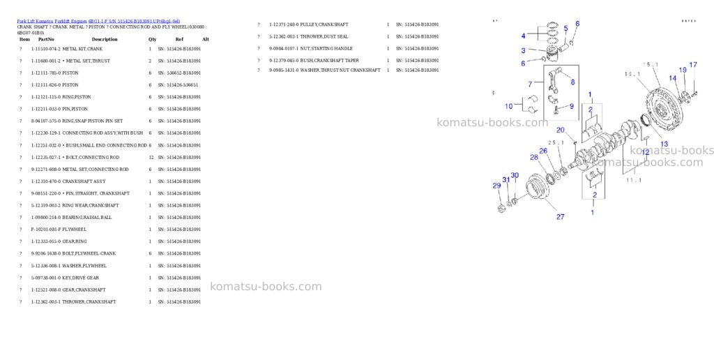Komatsu 6bg1-1-f s/n 515426-b183091-up Parts catalog cover Page 7 Komatsu 6bg1-1-f s/n 515426-b183091-up Parts catalog cover Page 7