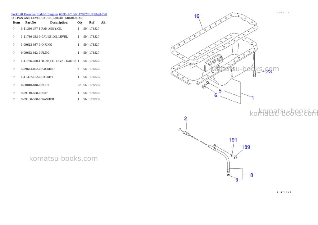 Komatsu 6bg1-1-t s/n 178327-up Parts catalog cover Page 2 Komatsu 6bg1-1-t s/n 178327-up Parts catalog cover Page 2