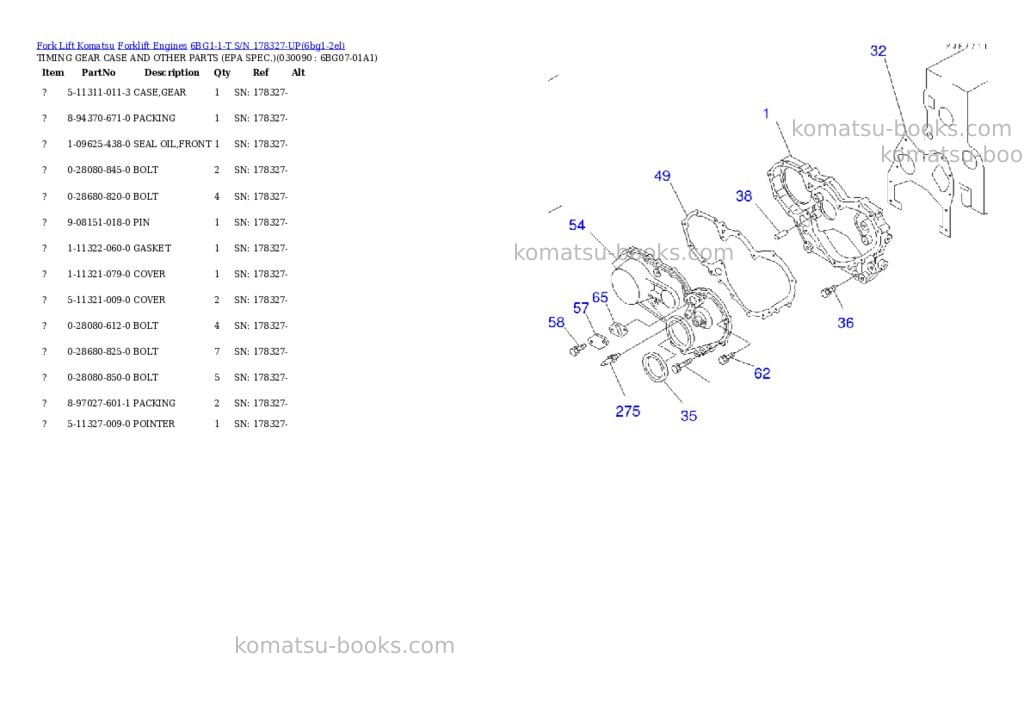 Komatsu 6bg1-1-t s/n 178327-up Parts catalog cover Page 7 Komatsu 6bg1-1-t s/n 178327-up Parts catalog cover Page 7