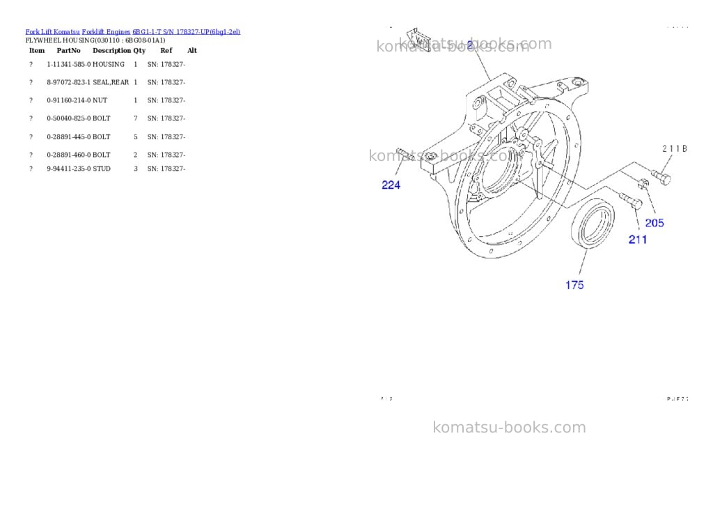 Komatsu 6bg1-1-t s/n 178327-up Parts catalog cover Page 9 Komatsu 6bg1-1-t s/n 178327-up Parts catalog cover Page 9