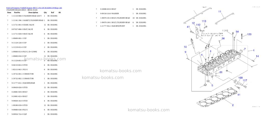 Komatsu 6bg1-1-fa s/n b183092-up Parts catalog cover Komatsu 6bg1-1-fa s/n b183092-up Parts catalog cover