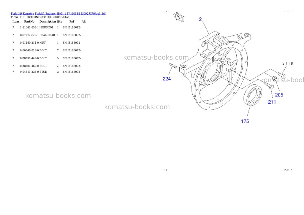Komatsu 6bg1-1-fa s/n b183092-up Parts catalog cover Page 10 Komatsu 6bg1-1-fa s/n b183092-up Parts catalog cover Page 10