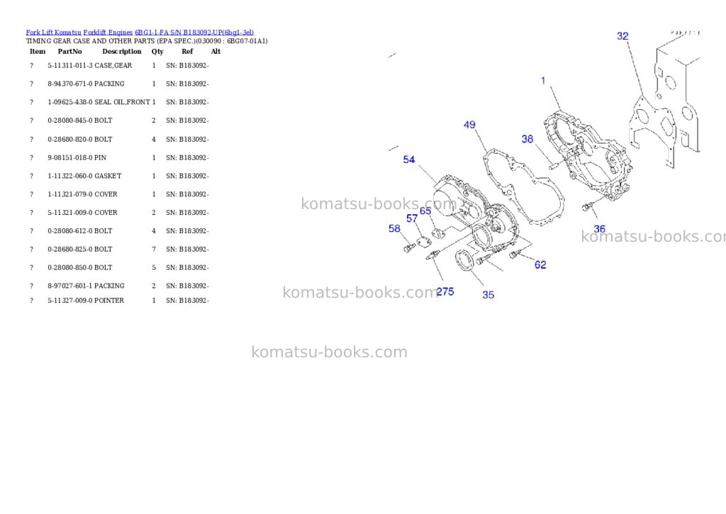 Komatsu 6bg1-1-fa s/n b183092-up Parts catalog cover Page 8 Komatsu 6bg1-1-fa s/n b183092-up Parts catalog cover Page 8