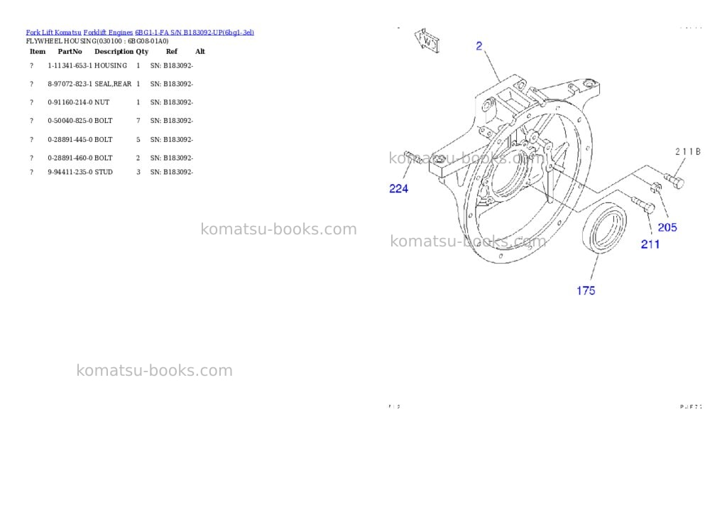 Komatsu 6bg1-1-fa s/n b183092-up Parts catalog cover Page 9 Komatsu 6bg1-1-fa s/n b183092-up Parts catalog cover Page 9