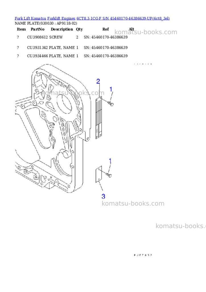 Komatsu 6ct8.3-1cg-f s/n 45460170-46386639-up Parts catalog cover Page 2 Komatsu 6ct8.3-1cg-f s/n 45460170-46386639-up Parts catalog cover Page 2