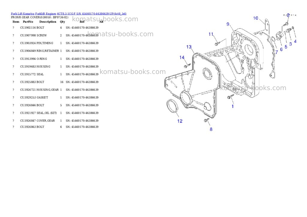 Komatsu 6ct8.3-1cg-f s/n 45460170-46386639-up Parts catalog cover Page 4 Komatsu 6ct8.3-1cg-f s/n 45460170-46386639-up Parts catalog cover Page 4