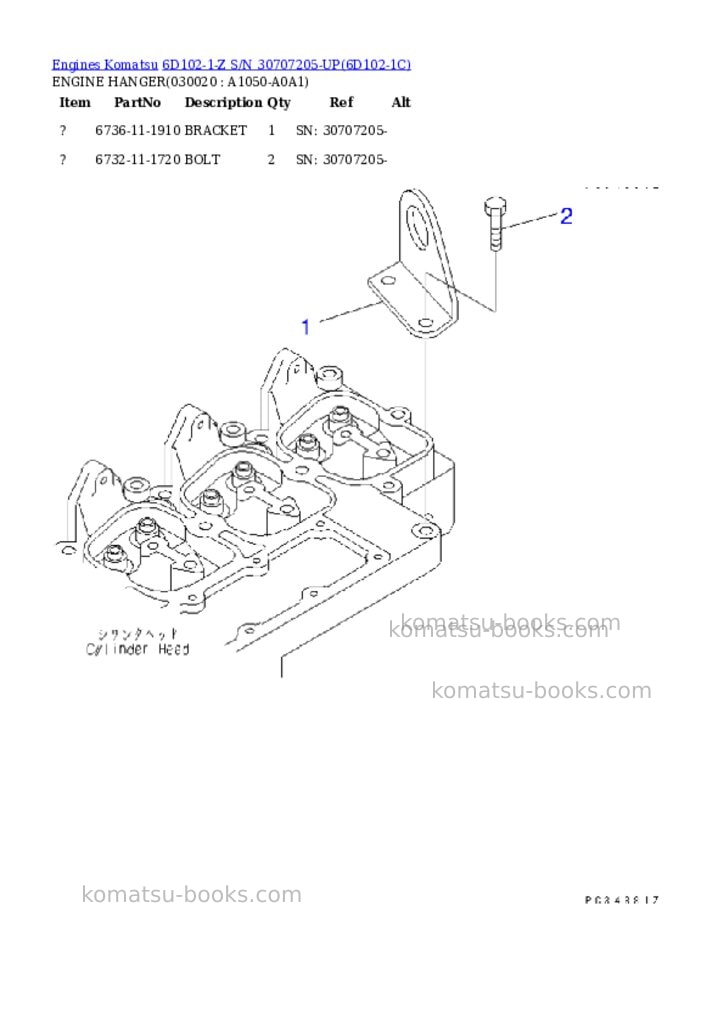 Komatsu 6d102-1-z s/n 30707205-up Parts catalog cover