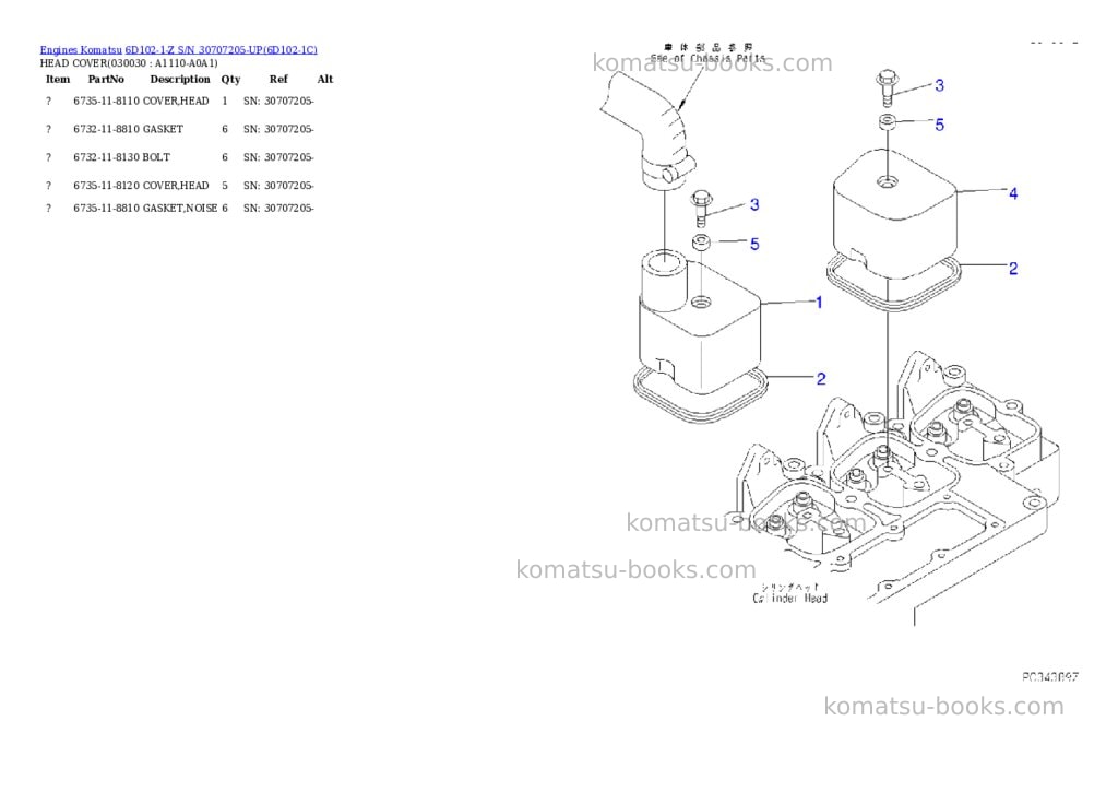 Komatsu 6d102-1-z s/n 30707205-up Parts catalog cover Page 2