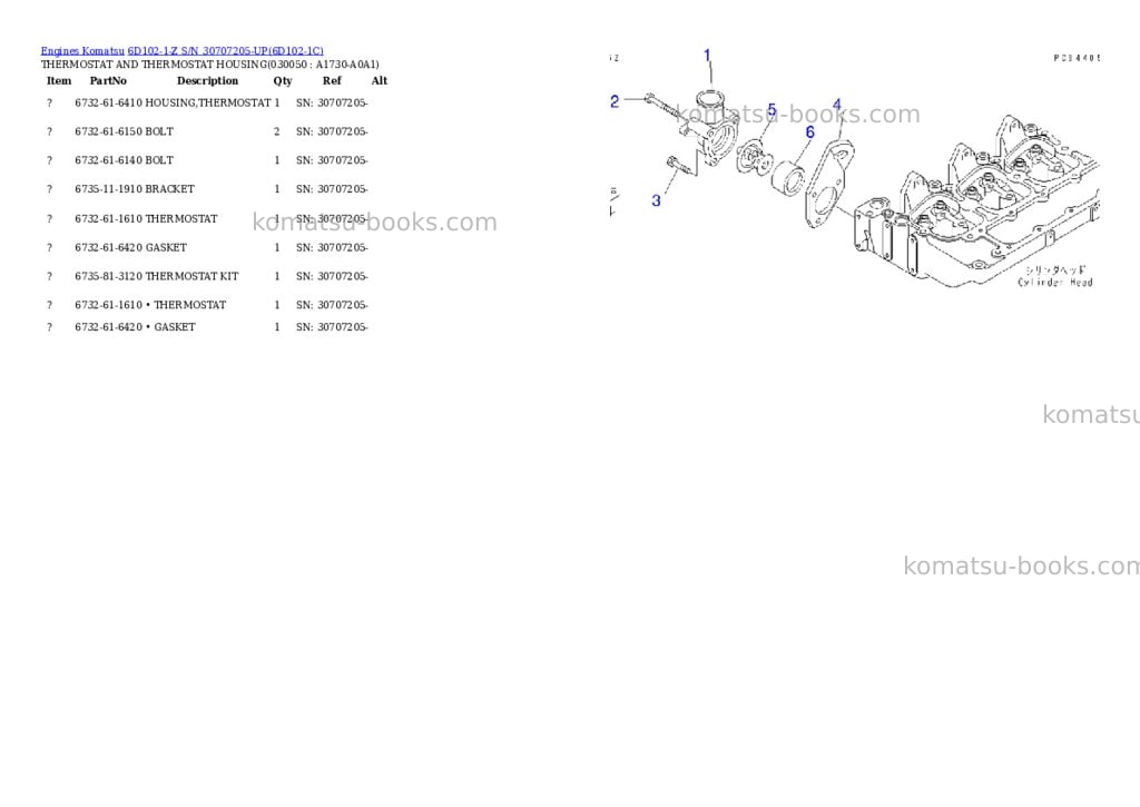 Komatsu 6d102-1-z s/n 30707205-up Parts catalog cover Page 4