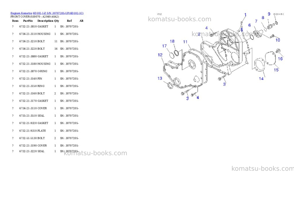 Komatsu 6d102-1-z s/n 30707205-up Parts catalog cover Page 6
