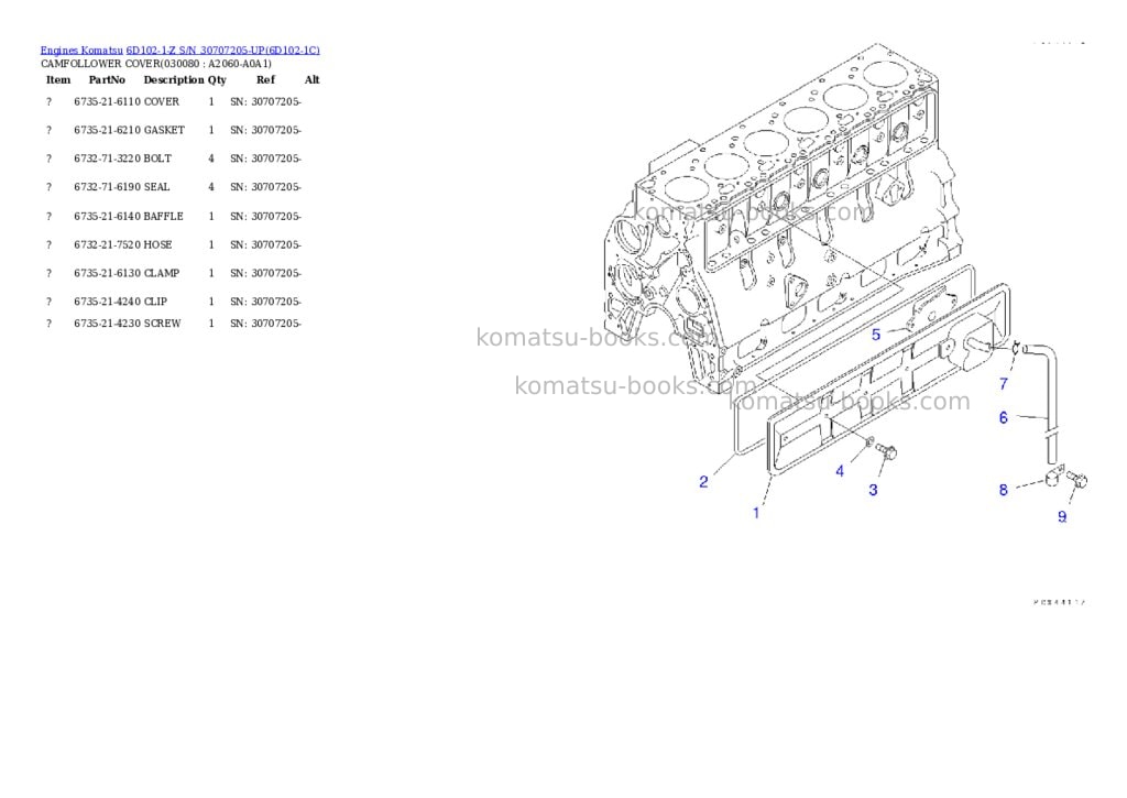 Komatsu 6d102-1-z s/n 30707205-up Parts catalog cover Page 7