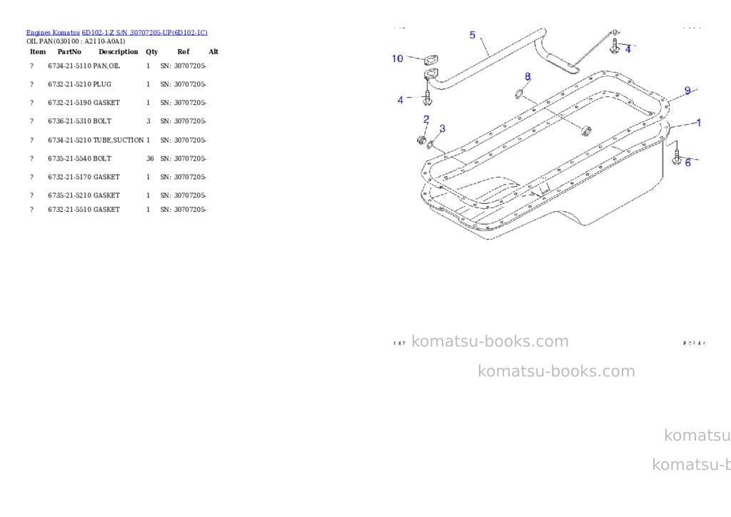 Komatsu 6d102-1-z s/n 30707205-up Parts catalog cover Page 9
