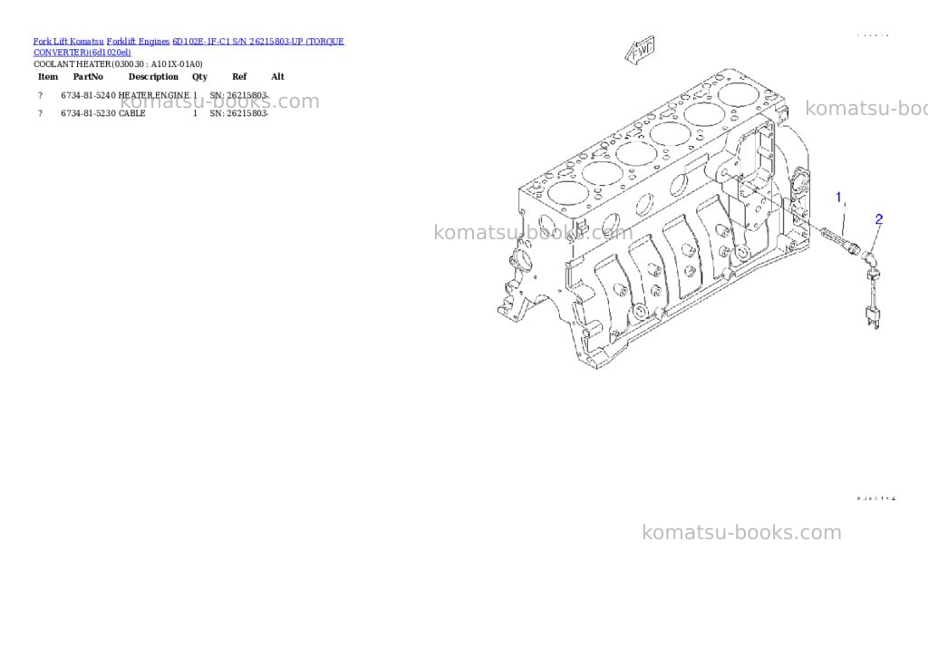 Komatsu 6d102e-1f-c1 s/n 26215803-up （ﾄﾙｸｺﾝﾊﾞｰﾀ） Parts catalog cover Page 2