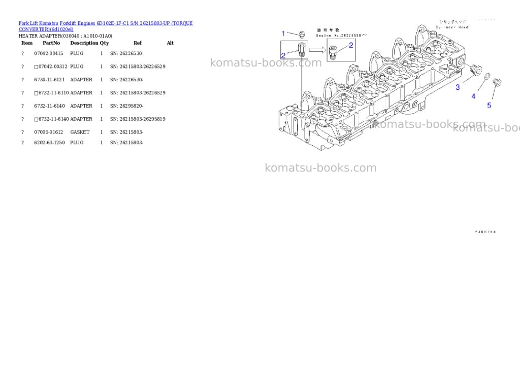 Komatsu 6d102e-1f-c1 s/n 26215803-up （ﾄﾙｸｺﾝﾊﾞｰﾀ） Parts catalog cover Page 3