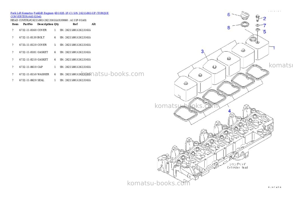 Komatsu 6d102e-1f-c1 s/n 26215803-up （ﾄﾙｸｺﾝﾊﾞｰﾀ） Parts catalog cover Page 5