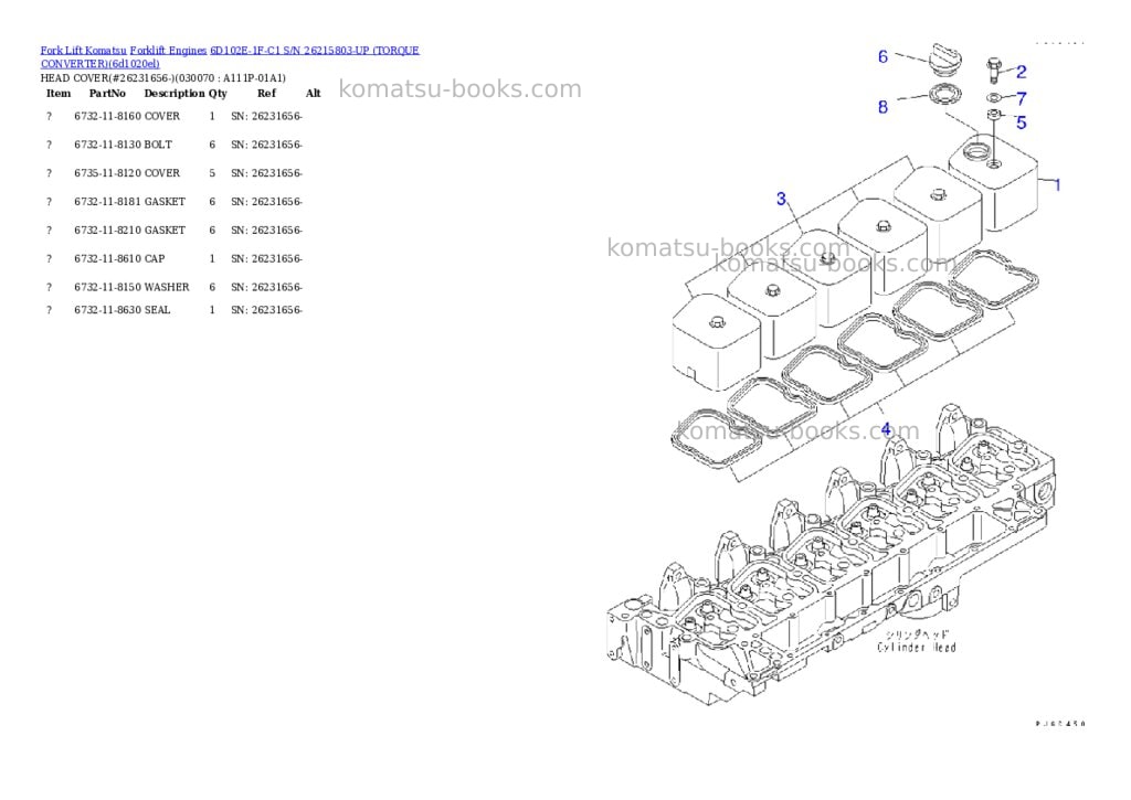Komatsu 6d102e-1f-c1 s/n 26215803-up （ﾄﾙｸｺﾝﾊﾞｰﾀ） Parts catalog cover Page 6