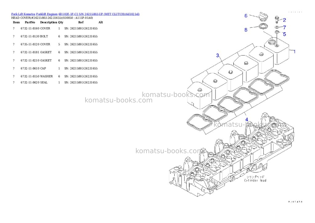 Komatsu 6d102e-1f-c2 s/n 26215803-up wet clutch Parts catalog cover Page 4 Komatsu 6d102e-1f-c2 s/n 26215803-up wet clutch Parts catalog cover Page 4