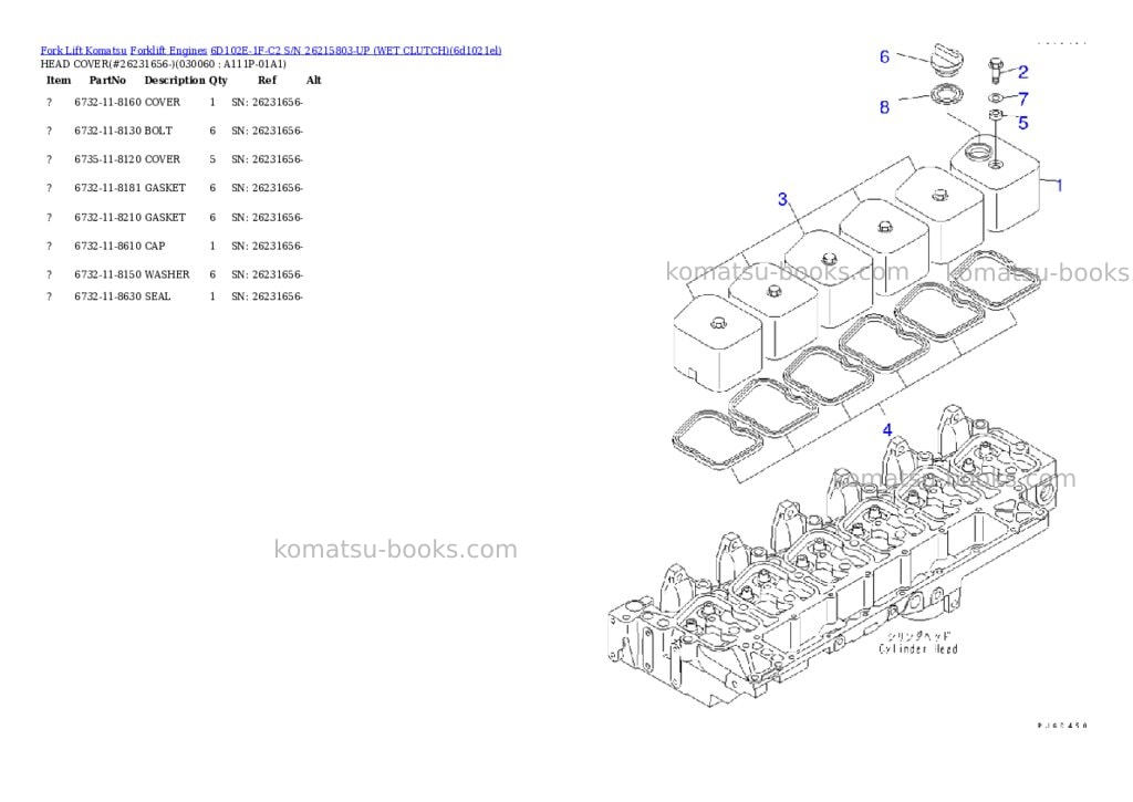 Komatsu 6d102e-1f-c2 s/n 26215803-up wet clutch Parts catalog cover Page 5 Komatsu 6d102e-1f-c2 s/n 26215803-up wet clutch Parts catalog cover Page 5