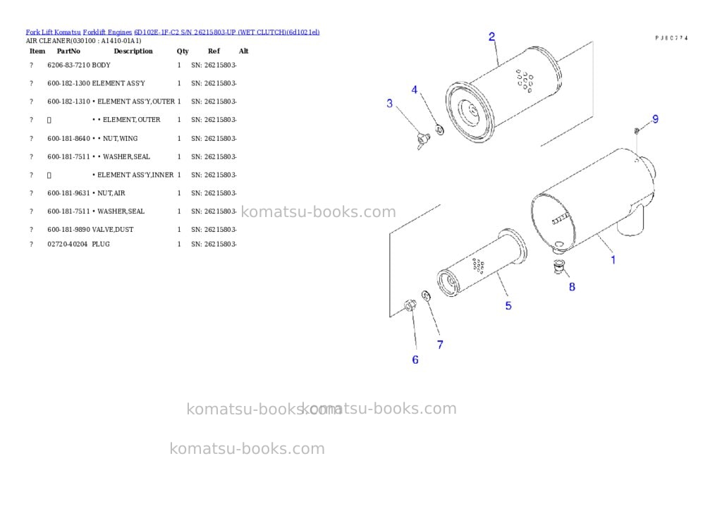 Komatsu 6d102e-1f-c2 s/n 26215803-up wet clutch Parts catalog cover Page 9 Komatsu 6d102e-1f-c2 s/n 26215803-up wet clutch Parts catalog cover Page 9