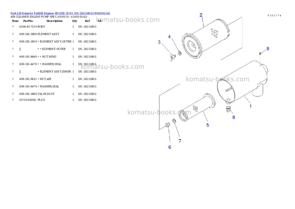 Komatsu 6d102e-1f-d1 s/n 26215803-up Parts catalog cover Page 10