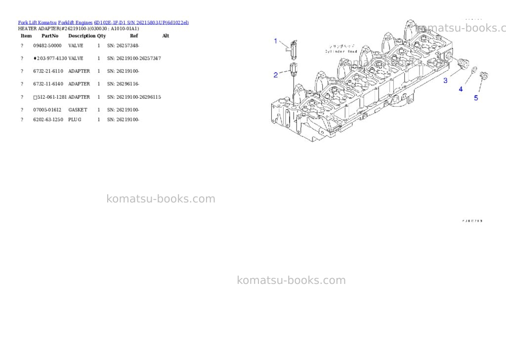 Komatsu 6d102e-1f-d1 s/n 26215803-up Parts catalog cover Page 2