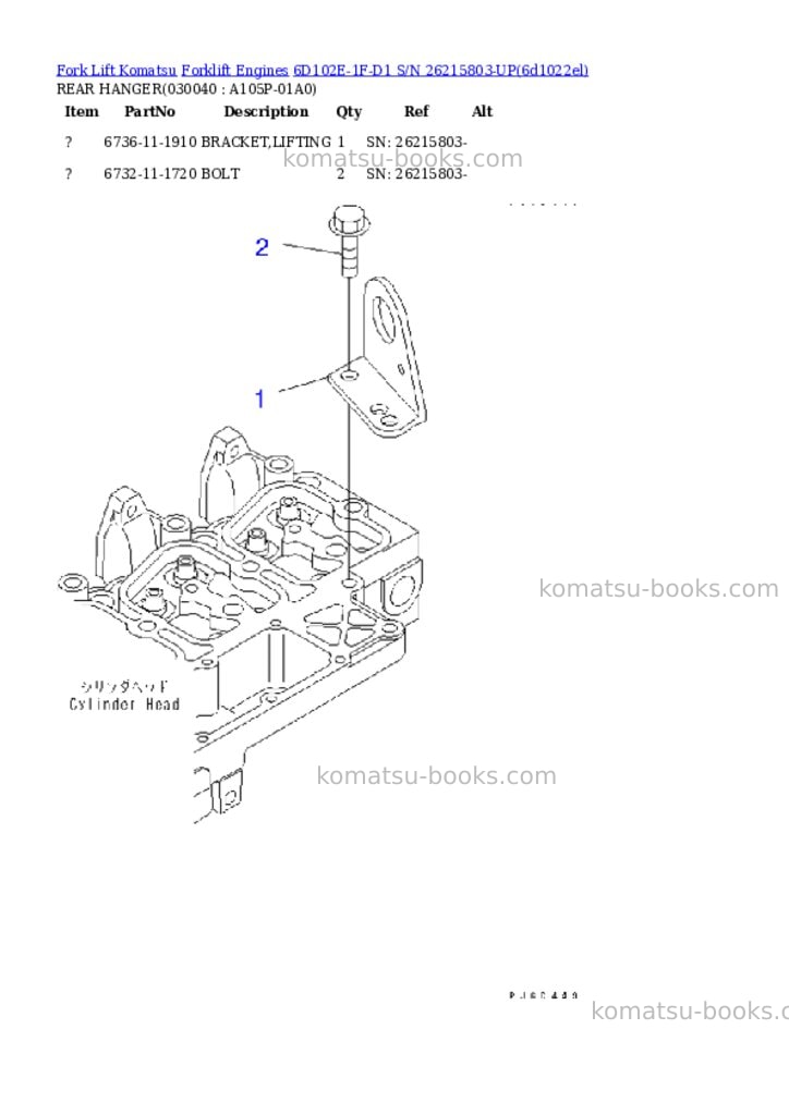 Komatsu 6d102e-1f-d1 s/n 26215803-up Parts catalog cover Page 3